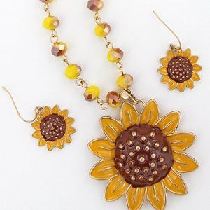 Nwt: 38" Yellow Beads Chain/ sunflower Necklace